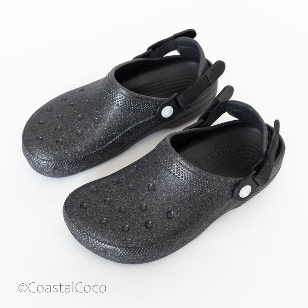 Crocs Classic Work Graphic Clog Hook & Loop Unisex M 7 / W 9 Shoes Black Glitter - Picture 2 of 10